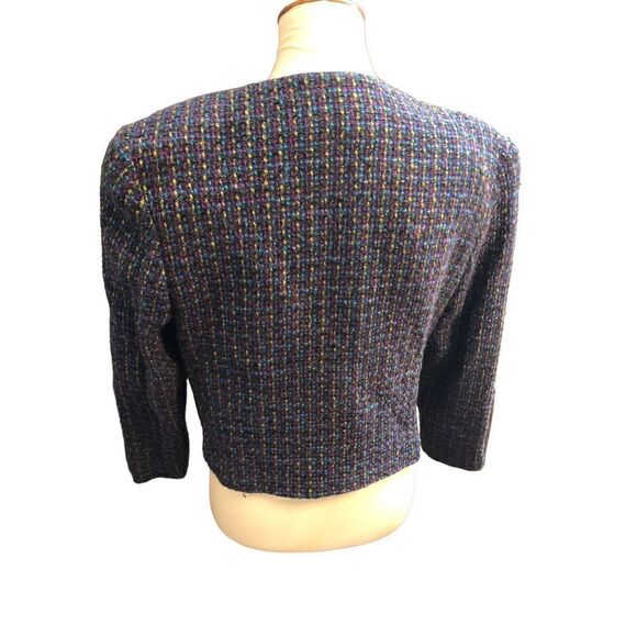 Vintage Michelle petites confetti blue wool blend boucle tweed short blazer - Picture 5 of 12